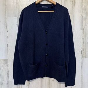 Grant Thomas Navy Blue Wool Button Front V-Neck
Cardigan Sweater Mens Size XL
